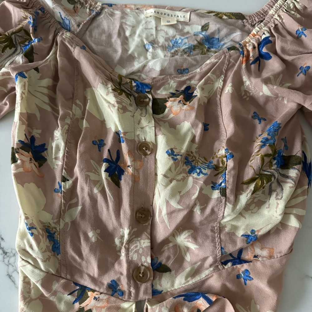 Aeropostale Pink and Blue Floral Top